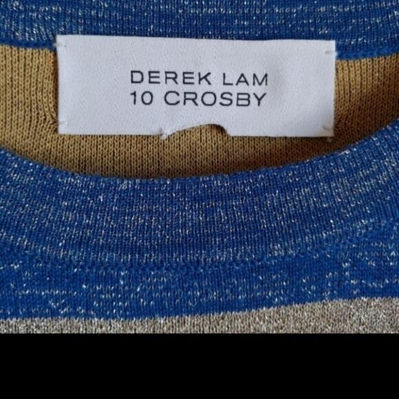 Derek Lam long sleeves sweater blue gold stripes knit pullover size Medium - Picture 4 of 9